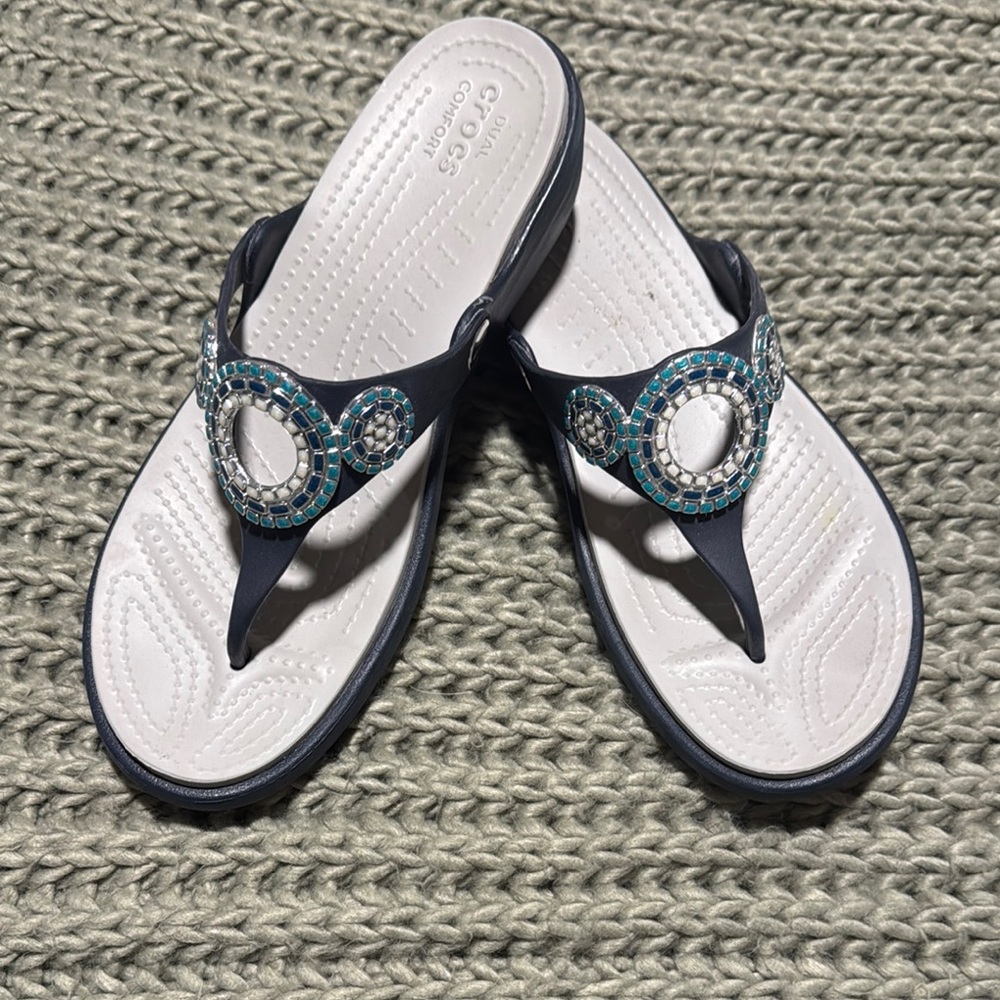 CROCS Women's Blue Jewel Embellished Sandals - size 9